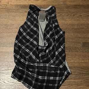 Really cool gray tshirt front and black plaid open back